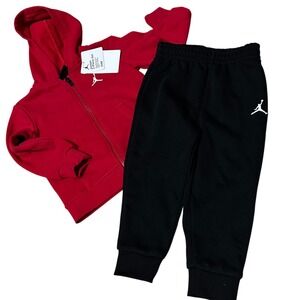 Kids Jordan 2 Piece Set Red Hoodie Black Jogger Pants Toddler Size 24M